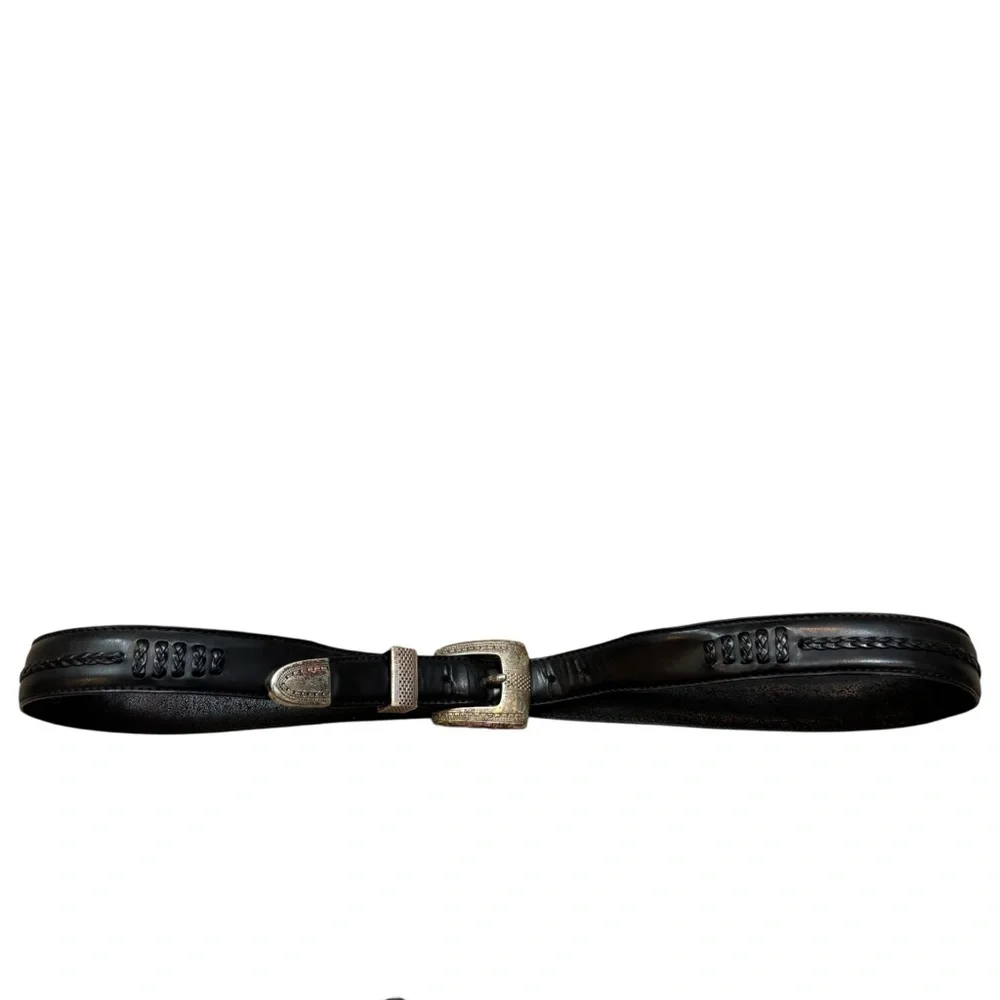 Vintage 1993 Onyx by Brighton Black Leather and Silver Belt Size‎ 38
